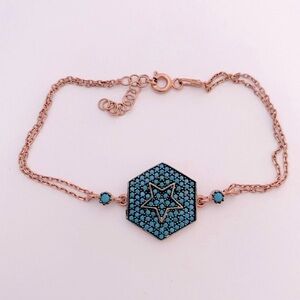 925 Silver hexagon star compass turquoise bracelet 14k rose gold plated